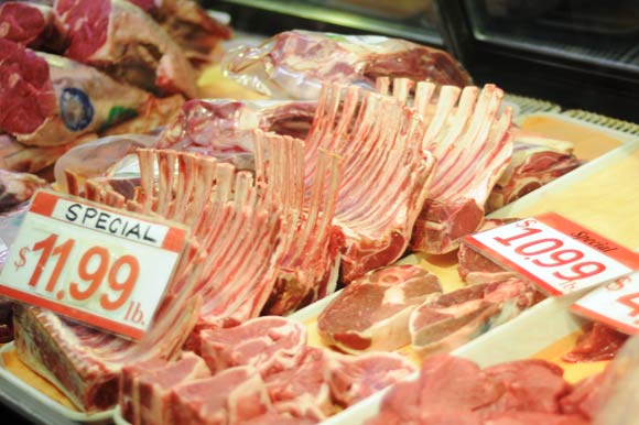 Fresh meat cut at one of several St Lawrence butcher stalls.