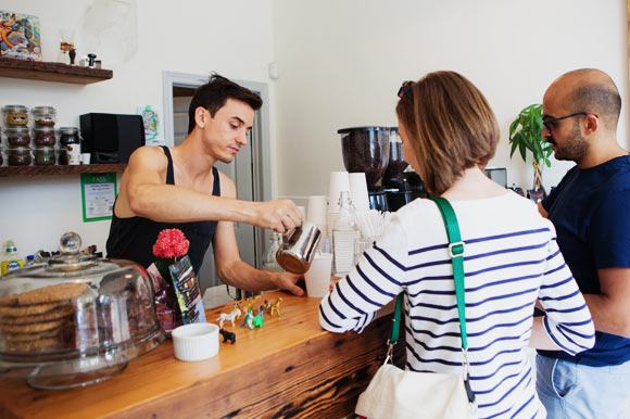 Fresh coffee being served at Wallace Espresso.