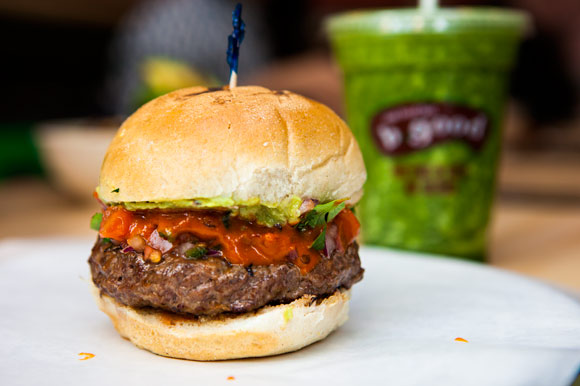 B Good's West-Side Burger & kale smoothie.