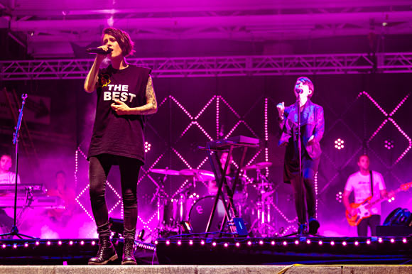 Tegan & Sara performing in Yonge-Dundas Square for World Pride 2015.