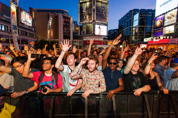 Music fans at Yonge-Dundas Square.