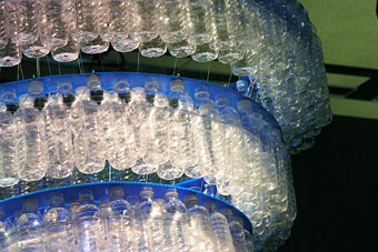 Recycled water bottle chandelier created by Ryerson U student designers