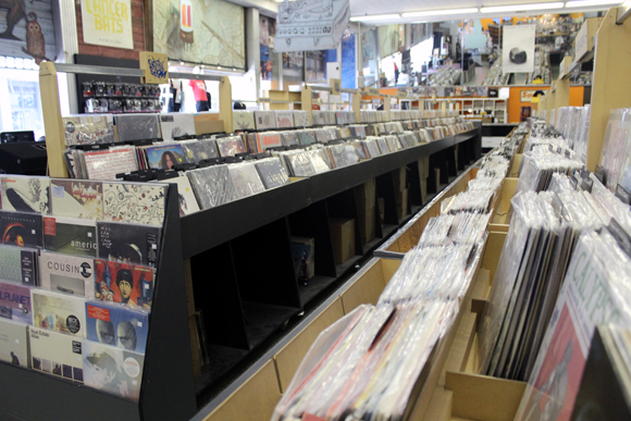Vinyl records at Sonic Boom stretch wall to wall