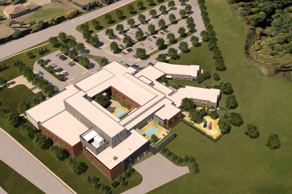 An aerial shot of the upcoming ErinoakKids Centre in Brampton, one of the three children's special needs facilities the Government of Ontario funded construction of recently.