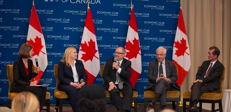 A February Economic Club panel on Syrian refugee resettlement included Danielle Bochove, Ryerson�s Wendy Cukier, Councillor Joe Mihevc, Hon. John McCallum and Hon. Michael Chan Photo credit Nadav Rosenberg