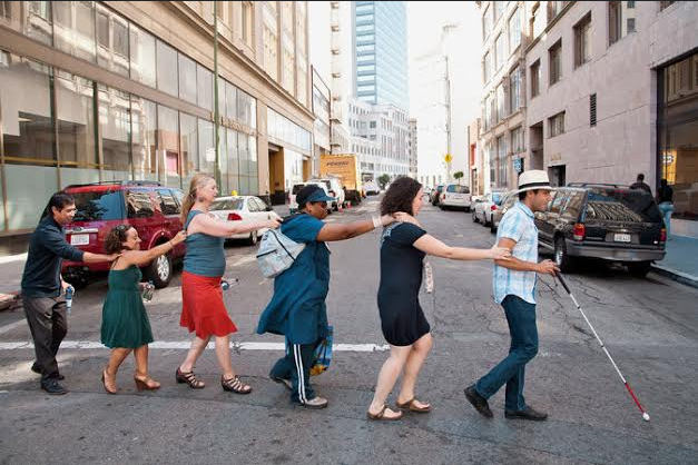 Carmen Papalia's Blind Field Shuttle leads participants through public space and sound installations. 