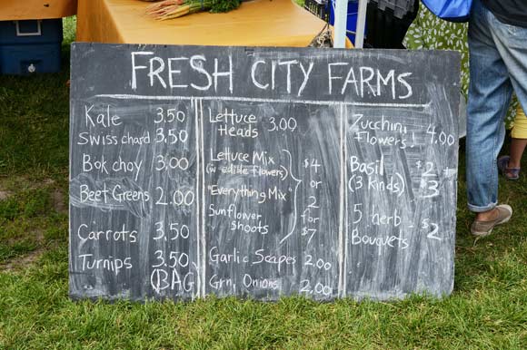 Fresh City Farms market harvest list.