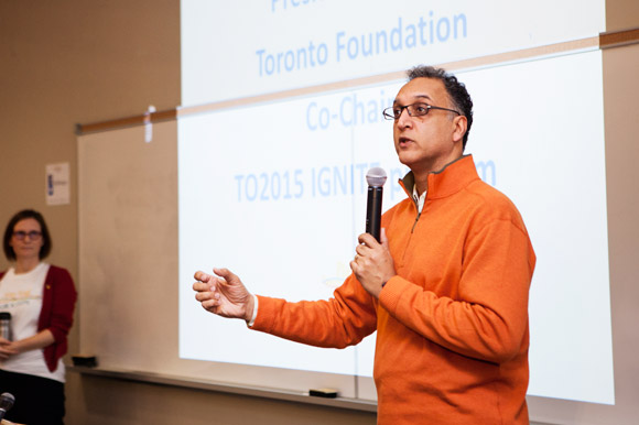Rahul Bhardwaj of the Toronto Foundation speaks to participants.