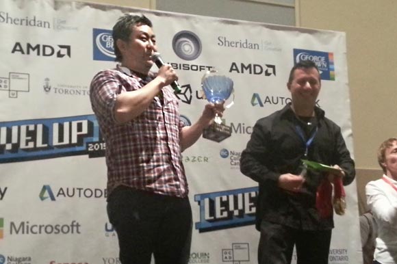 Ubisoft's Scott Lee prepares to announce the winner of Level Up. 