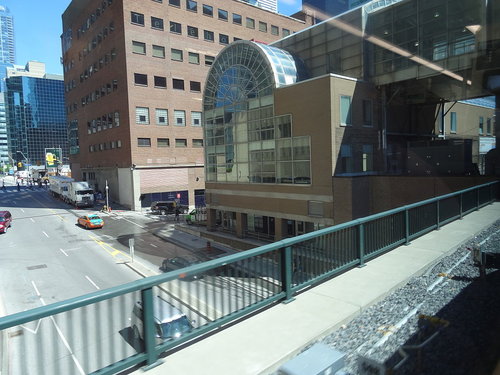 View out of the window of Union Pearson Express on opening day